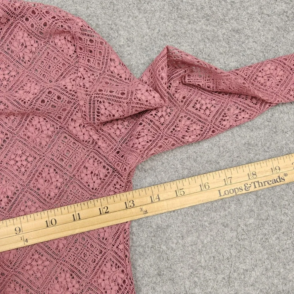 Free People Blouse Womens XS Pink Lace Turtleneck Long Sleeve Sheer Top New